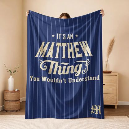 Your Name Thing Striped Blue Fleece Blanket MATTHEW 13K1 BK23