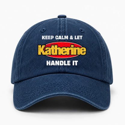 Keep Calm & Let Your Name Handle It Yellow And Red Logo Washed Cap KATHERINE 13K1 C172PF