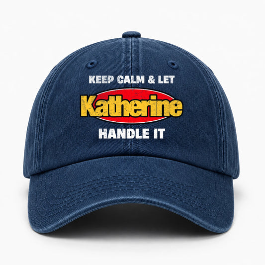 Keep Calm & Let Your Name Handle It Yellow And Red Logo Washed Cap KATHERINE 13K1 C172PF