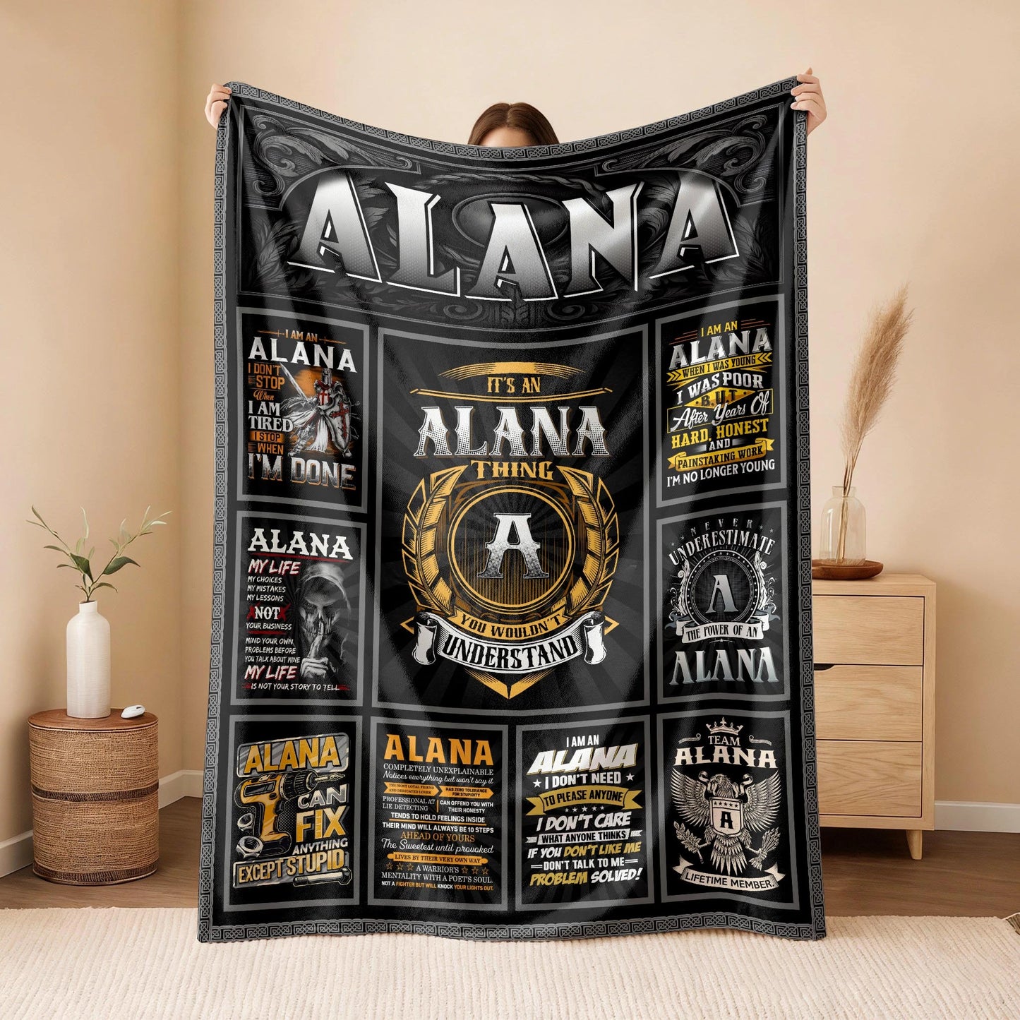 ALANA Personalized Blanket | Custom Name Cozy Throw Gift 13K4-BK2