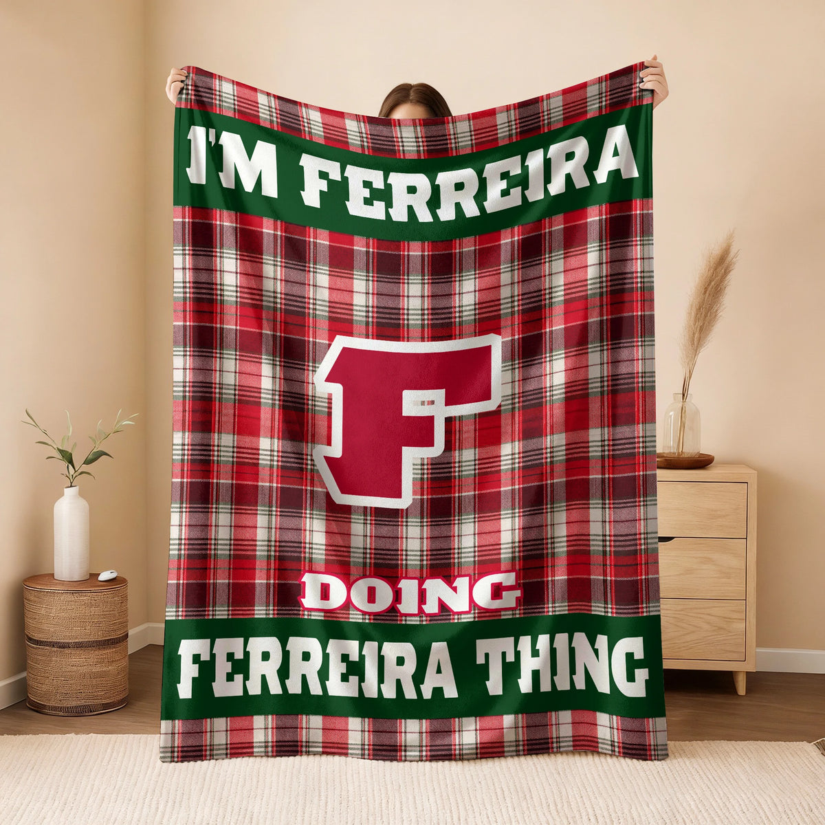 I'm Name Doing Name Things Red Plaid Fleece Blanket FERREIRA 13K1 BK49