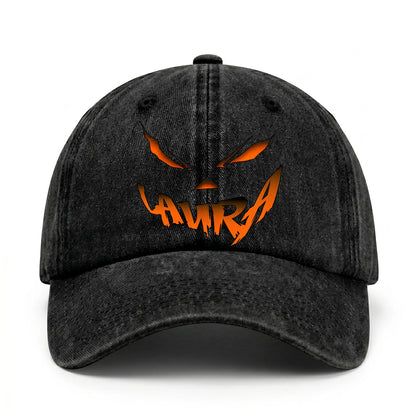 Your Name Jack O' Lantern Halloween Washed Cap LAURA 13K1 C100PF
