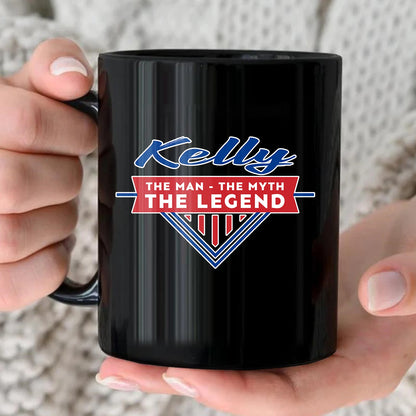 The Man The Myth The Legend Red And Blue Logo Mug KELLY 13K1 MG34