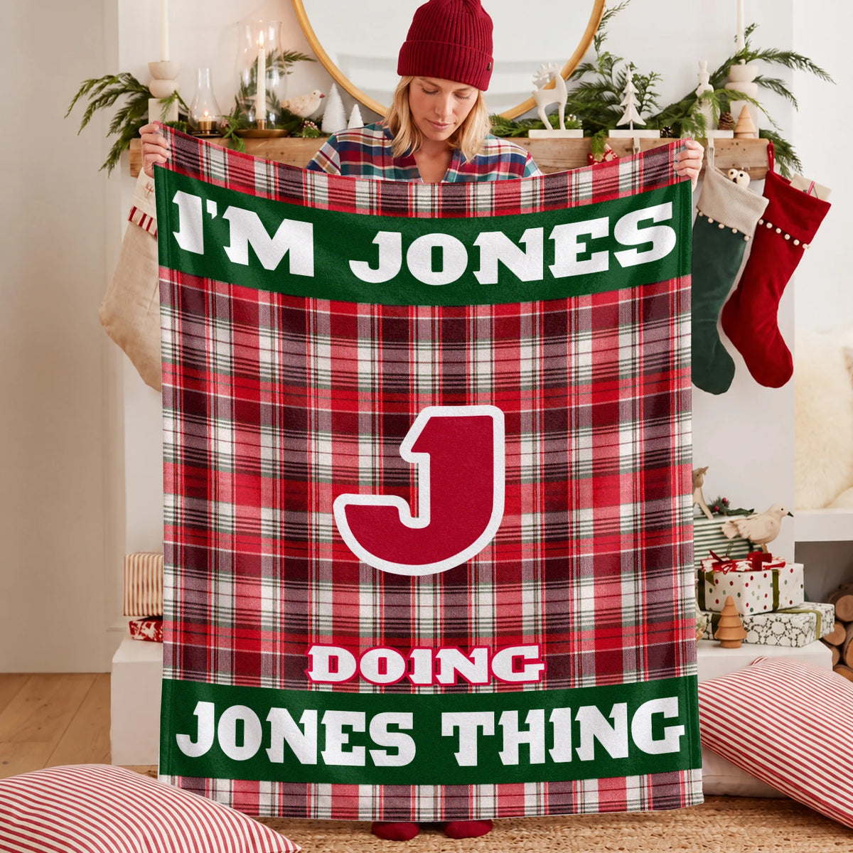 I'm Name Doing Name Things Red Plaid Fleece Blanket JONES 13K1 BK49