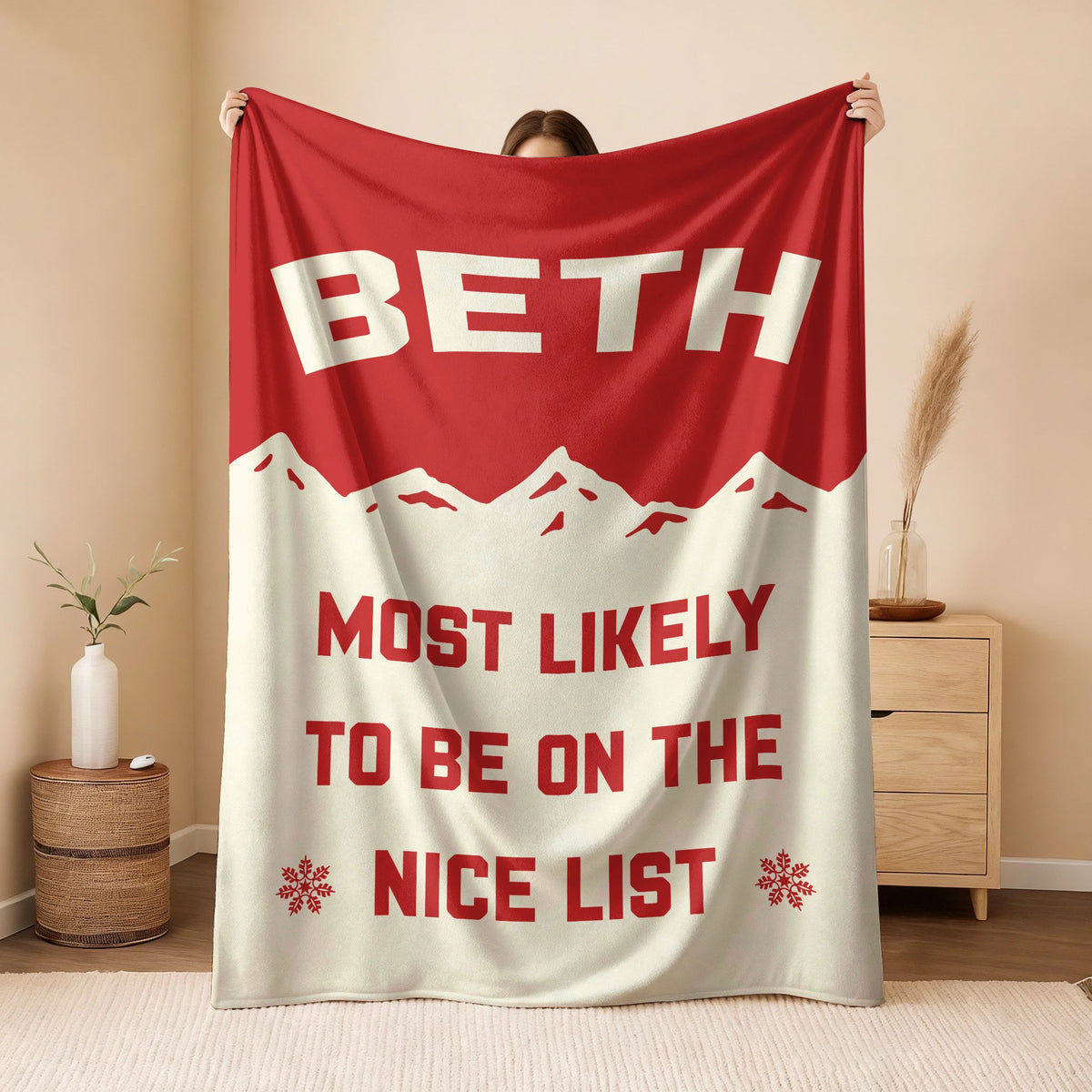 Most Likely on the Nice List Red Vintage Christmas Fleece Blanket BETH 13K1 BK63