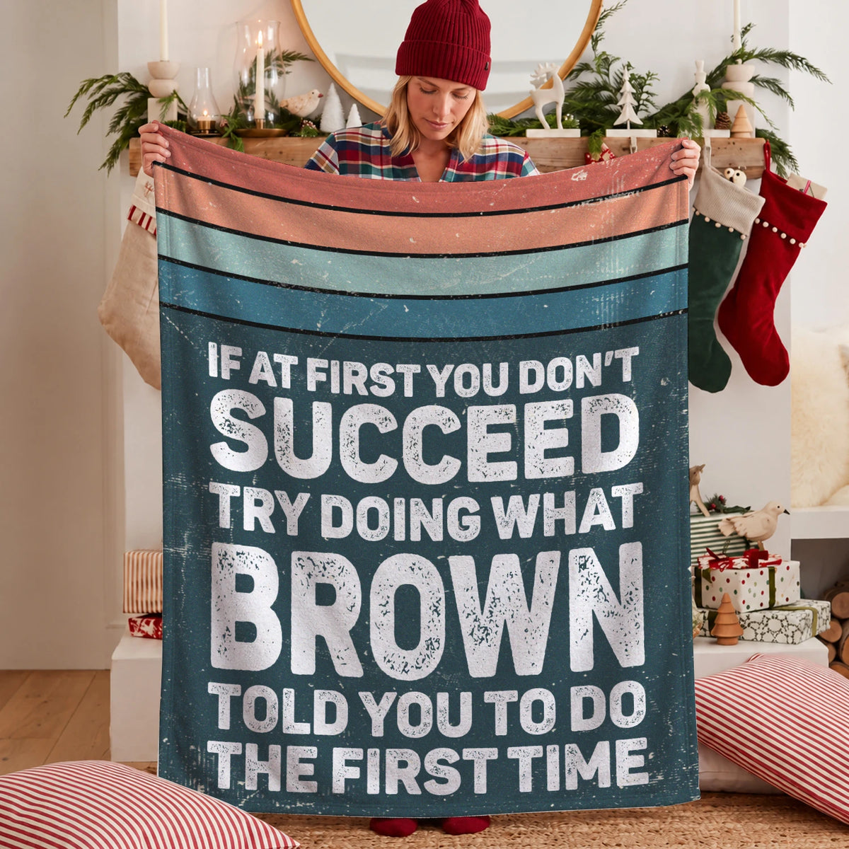 If At First You Don’t Succeed Retro Green Fleece Blanket BROWN 13K1 BK29