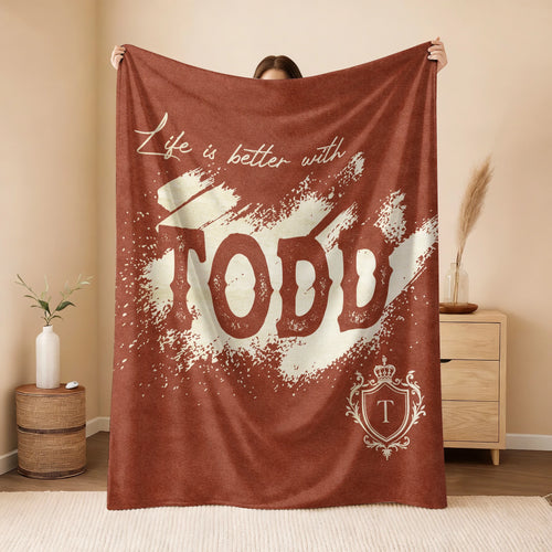 Life Is Better With Your Name Terracotta Cream Fleece Blanket TODD 13K1 BK30