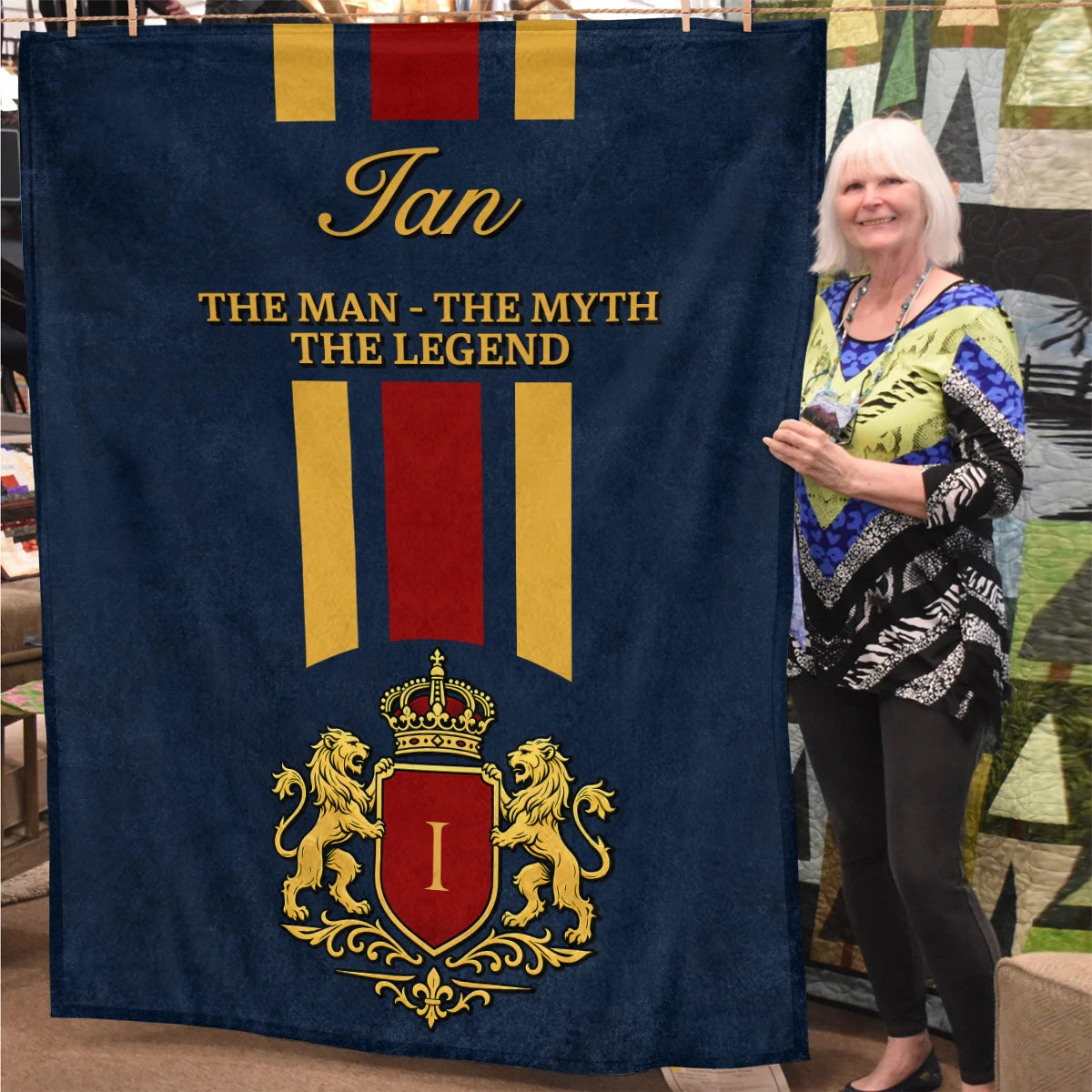 The Man The Myth The Legend Navy Striped Fleece Blanket IAN 13K1 BK16