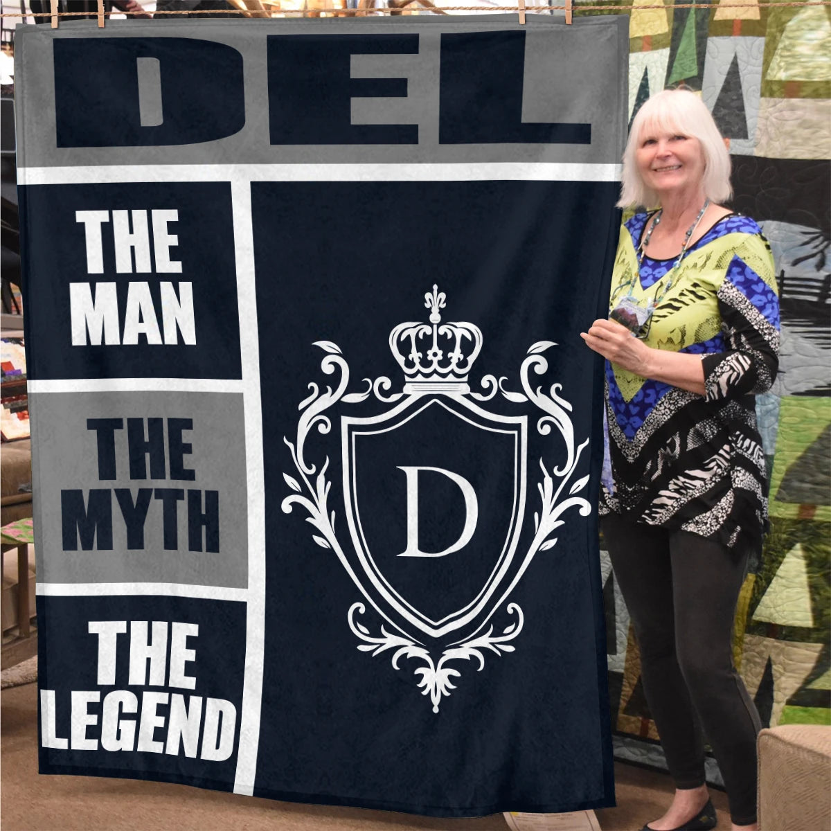 The Man The Myth The Legend Navy Gray & Gold Fleece Blanket  DEL 13K1 BK09