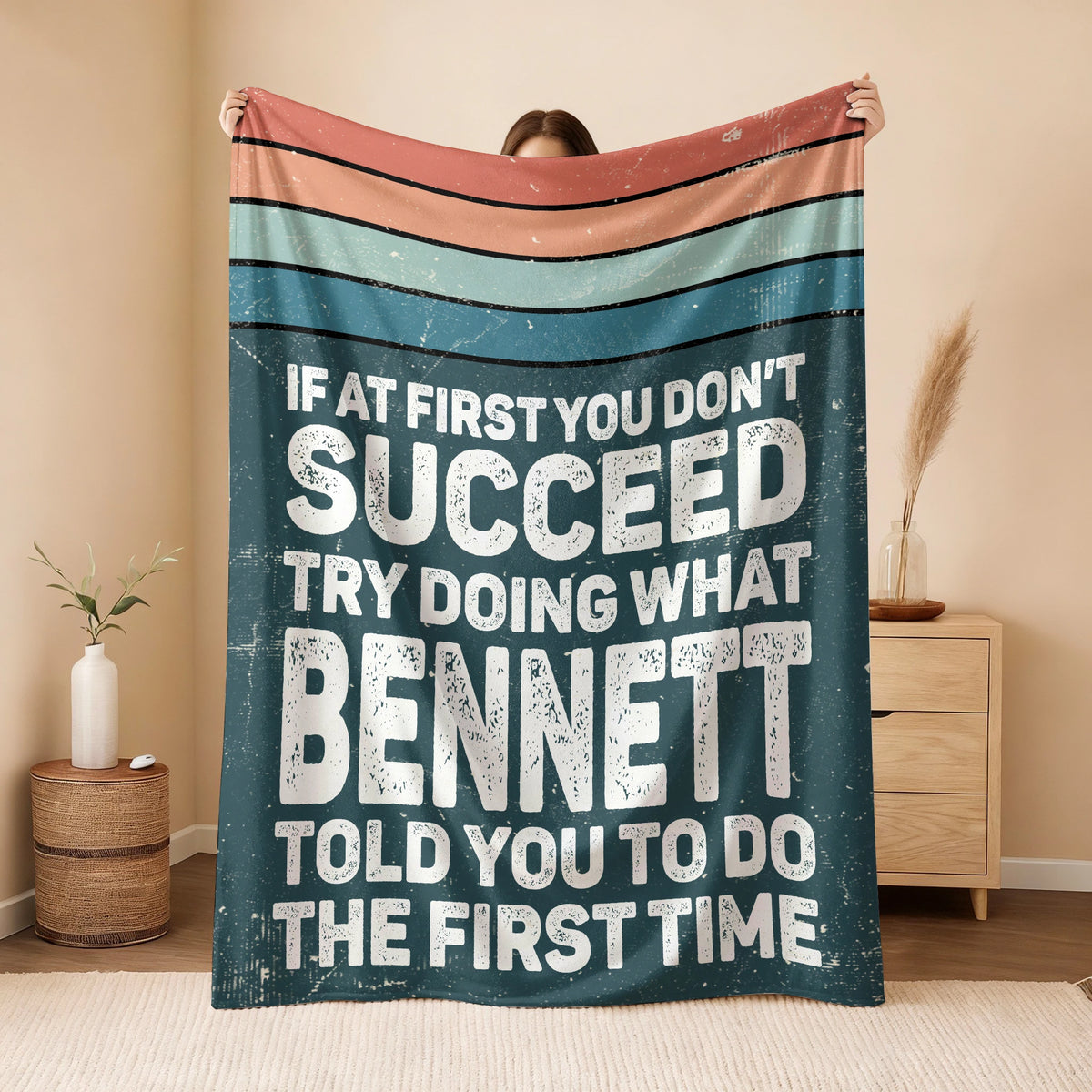 If At First You Don’t Succeed Retro Green Fleece Blanket BENNETT 13K1 BK29