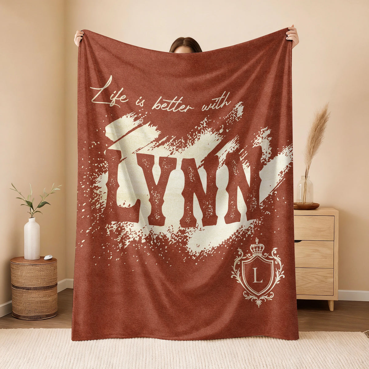 Life Is Better With Your Name Terracotta Cream Fleece Blanket LYNN 13K1 BK30
