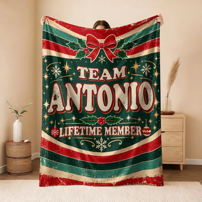 Team Your Name Lifetime Member Christmas Fleece Blanket ANTONIO 13K1 BK52