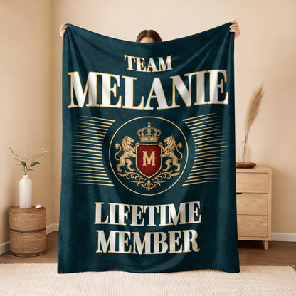 Team Your Name Lifetime Member Sage Green Fleece Blanket MELANIE 13K1 BK42
