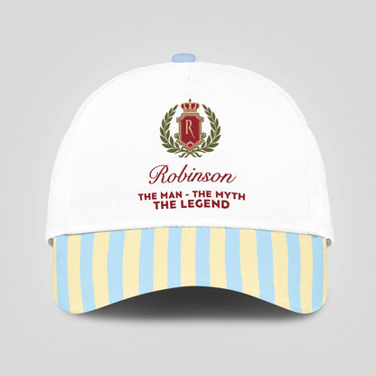 The Man The Myth The Legend Blue And Yellow Striped Beach Cap ROBINSON 13K1 C118PF