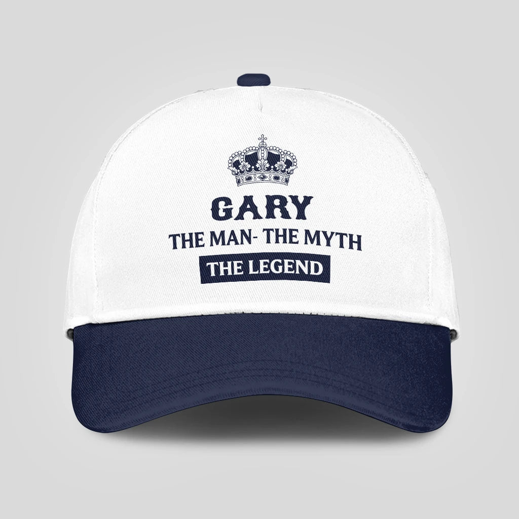 The Man The Myth The Legend King Crown Blue And White Cap GARY 13K1 C147PF