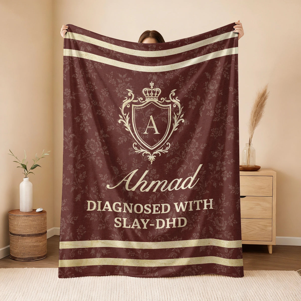Diagnosed With Slay-DHD Funny Burgundy Fleece Blanket AHMAD 13K1 BK37