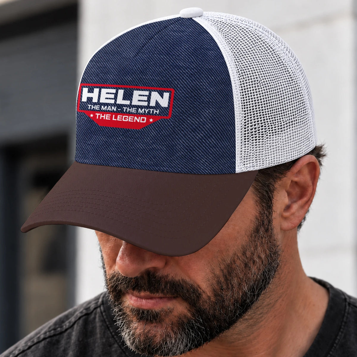 The Man The Myth The Legend Navy Brown And White Mesh Cap HELEN 13K1 C200PF
