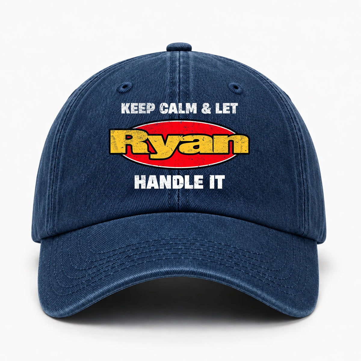 Keep Calm & Let Your Name Handle It Yellow And Red Logo Washed Cap RYAN 13K1 C172PF