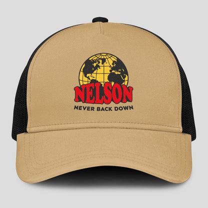 Never Back Down World Logo Khaki Mesh Cap NELSON 13K1 C212PF