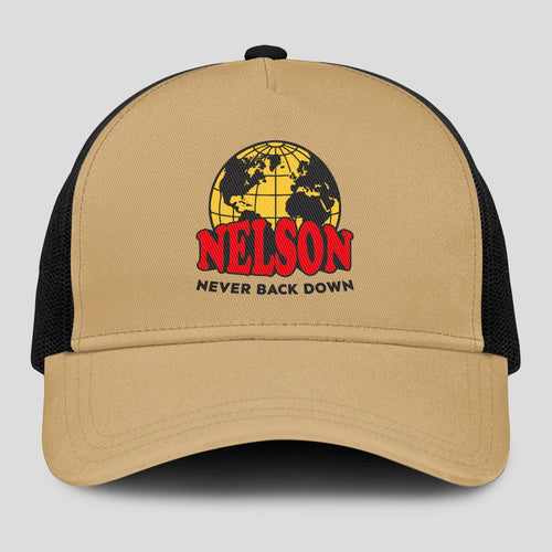 Never Back Down World Logo Khaki Mesh Cap NELSON 13K1 C212PF