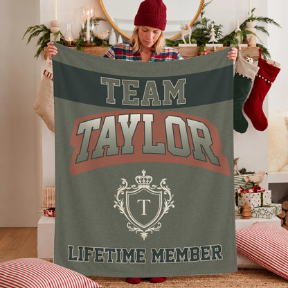 Team Your Name Lifetime Member Sage Green Fleece Blanket TAYLOR 13K1 BK22