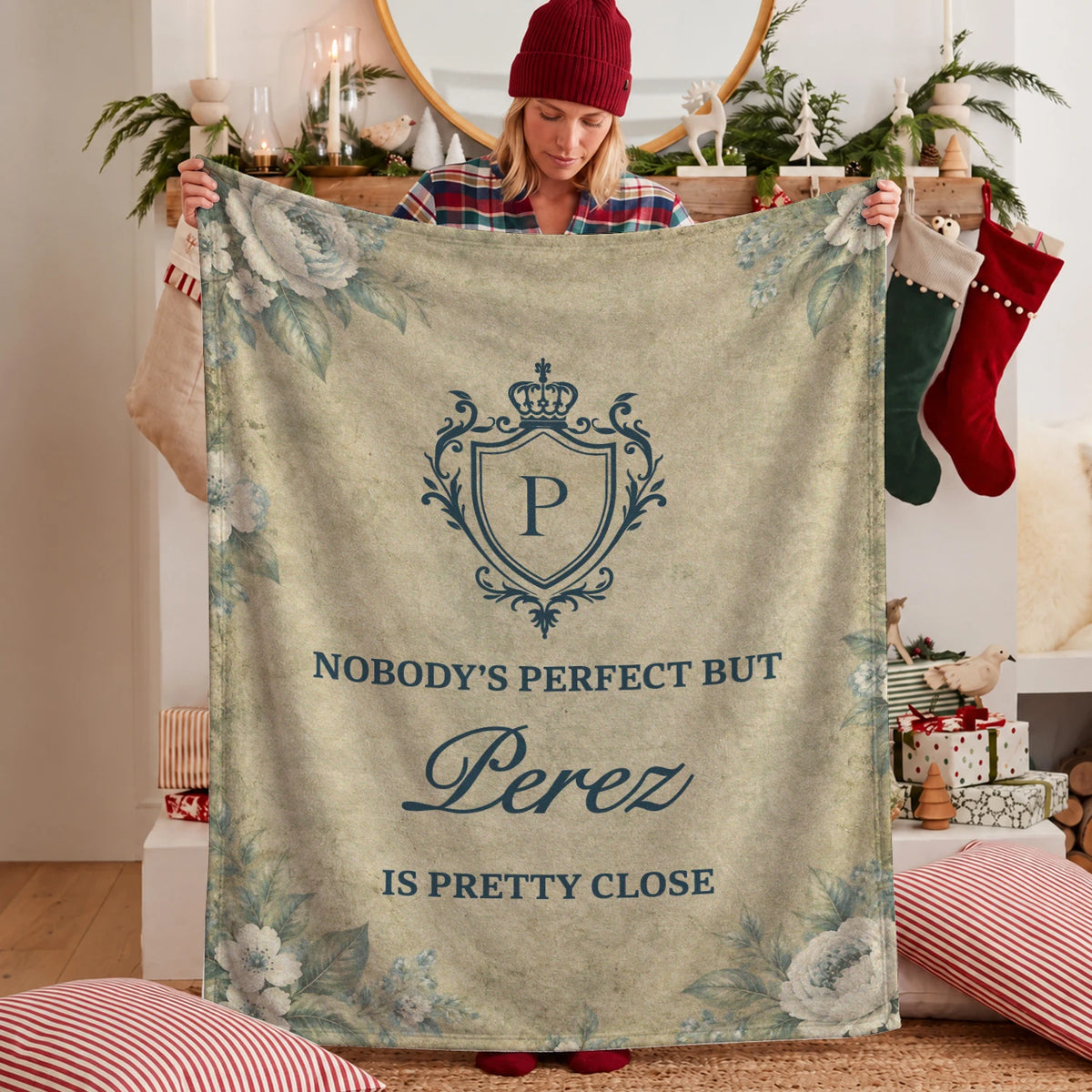 Nobody's Perfect But Your Name Is Pretty Close Green Floral Fleece Blanket PEREZ 13K1 BK39