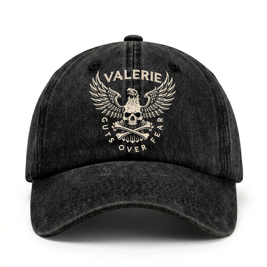 Your Name Guts Over Fear With Eagle And Skull Washed Cap VALERIE 13K1 C75PF