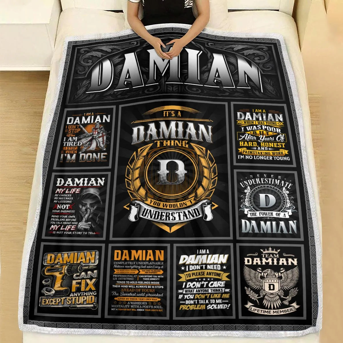 DAMIAN Personalized Blanket | Custom Name Cozy Throw Gift 13K2-BK2