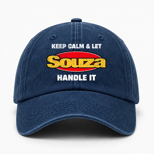 Keep Calm & Let Your Name Handle It Yellow And Red Logo Washed Cap SOUZA 13K1 C172PF