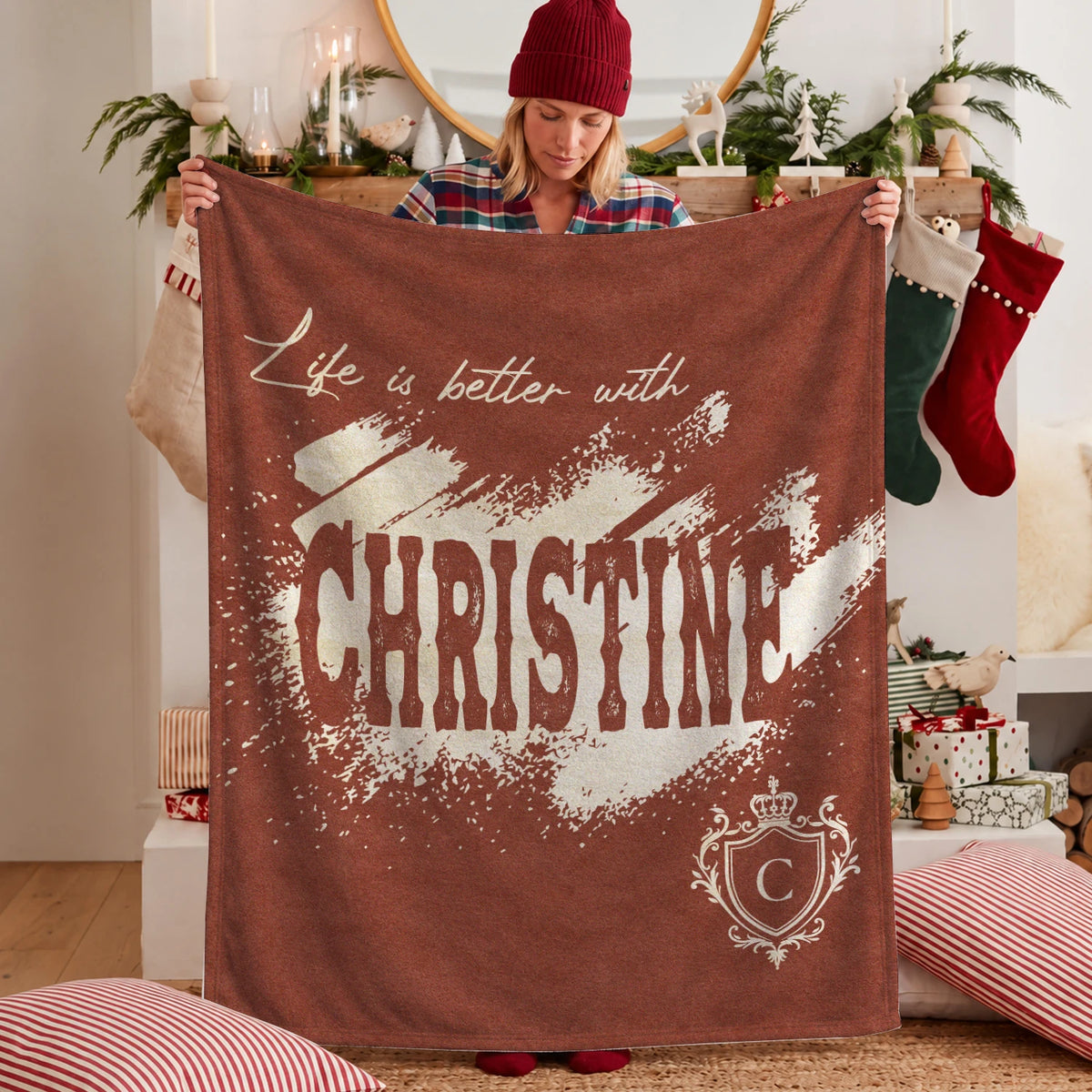 Life Is Better With Your Name Terracotta Cream Fleece Blanket CHRISTINE 13K1 BK30