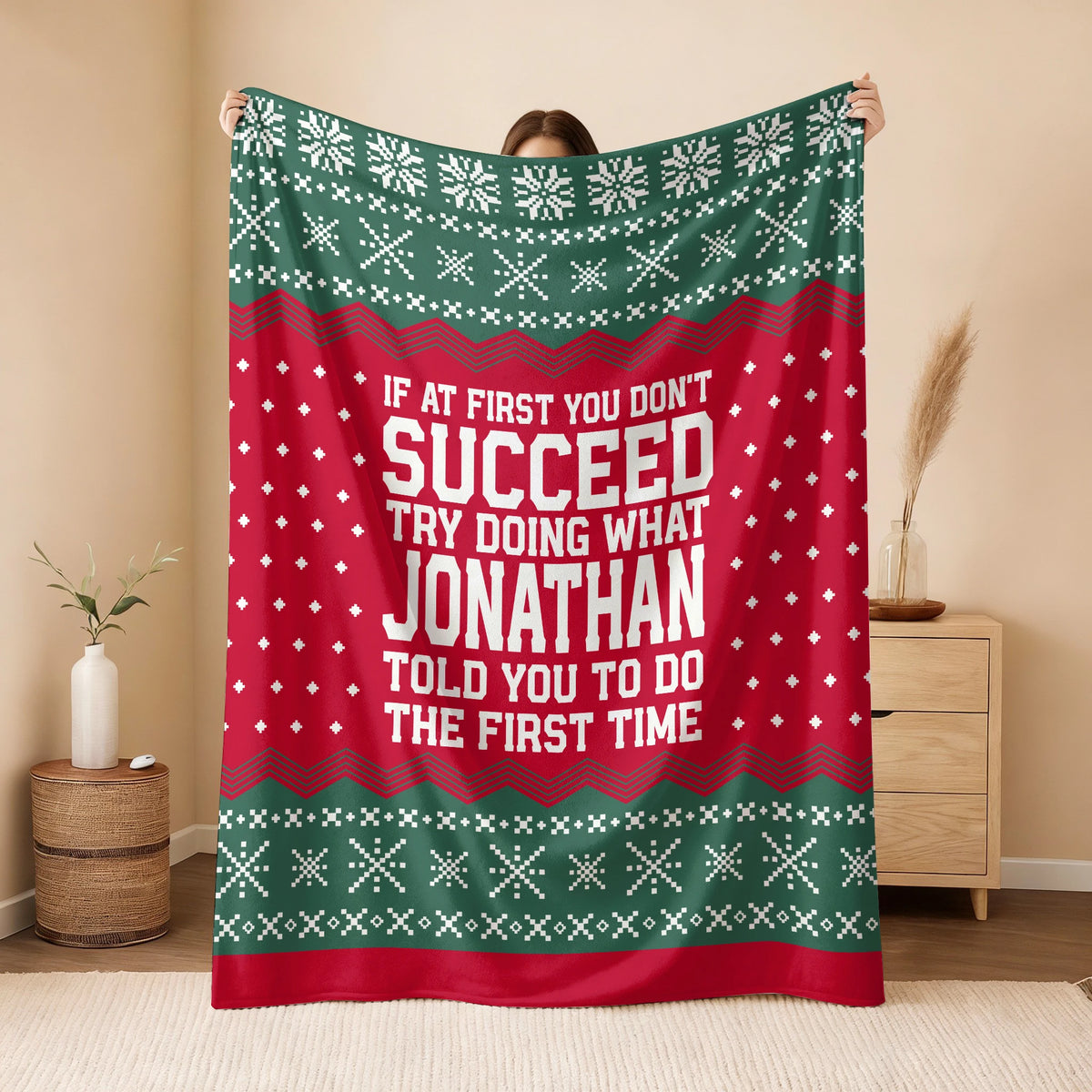 If At First You Don’t Succeed Red Green Christmas Fleece Blanket JONATHAN 13K1 BK28