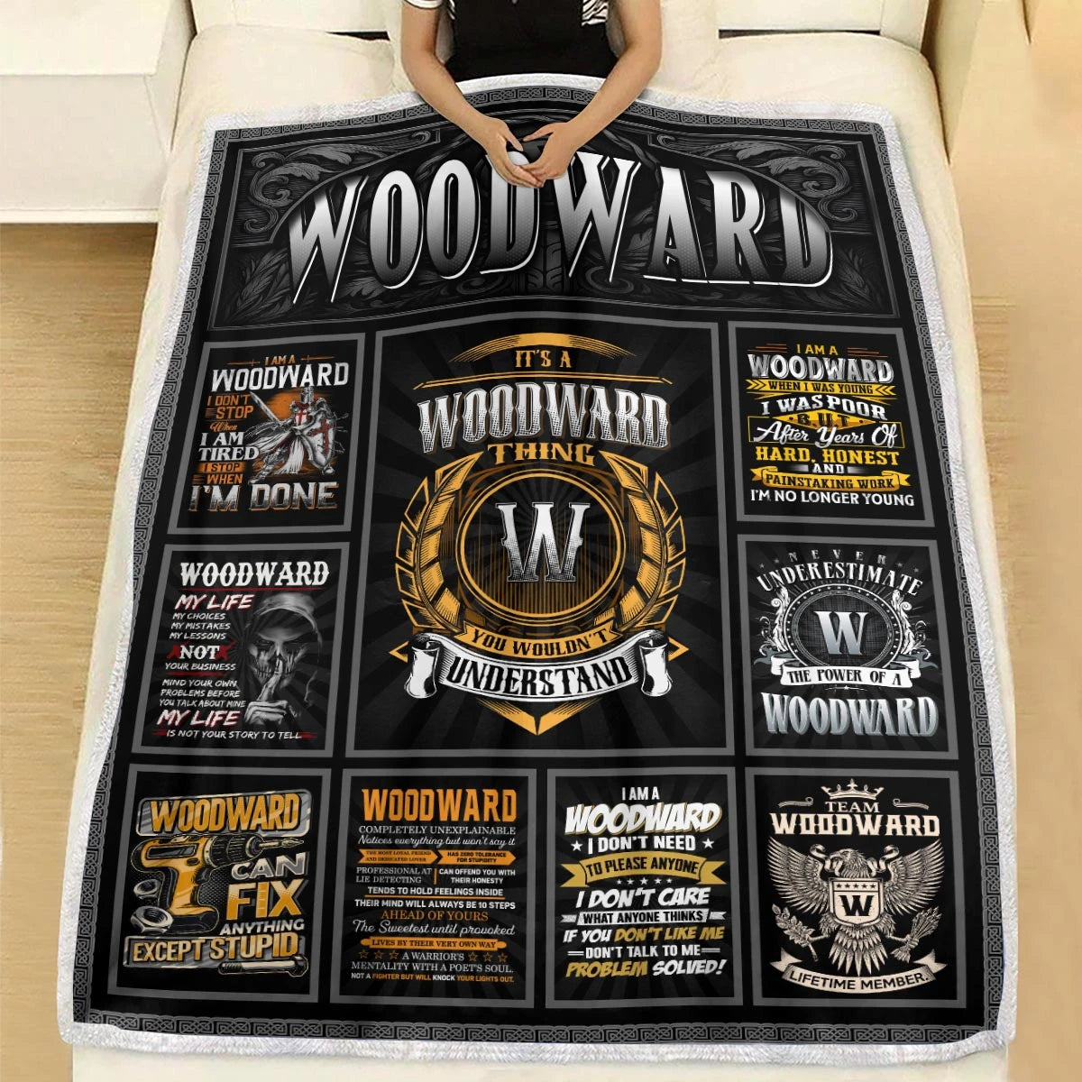 WOODWARD Personalized Blanket | Custom Name Cozy Throw Gift 13K5-BK2
