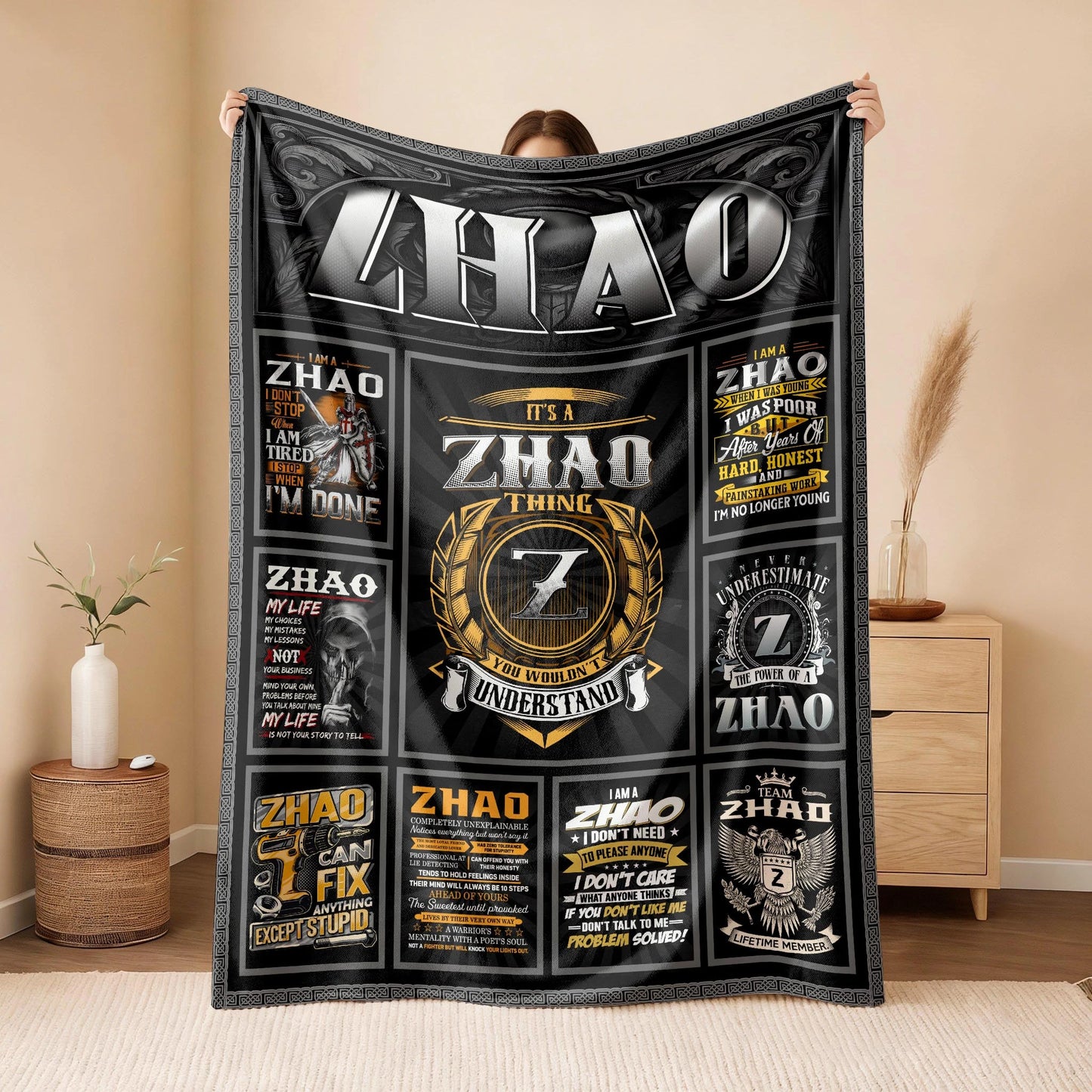 ZHAO Personalized Blanket | Custom Name Cozy Throw Gift 13K5-BK2