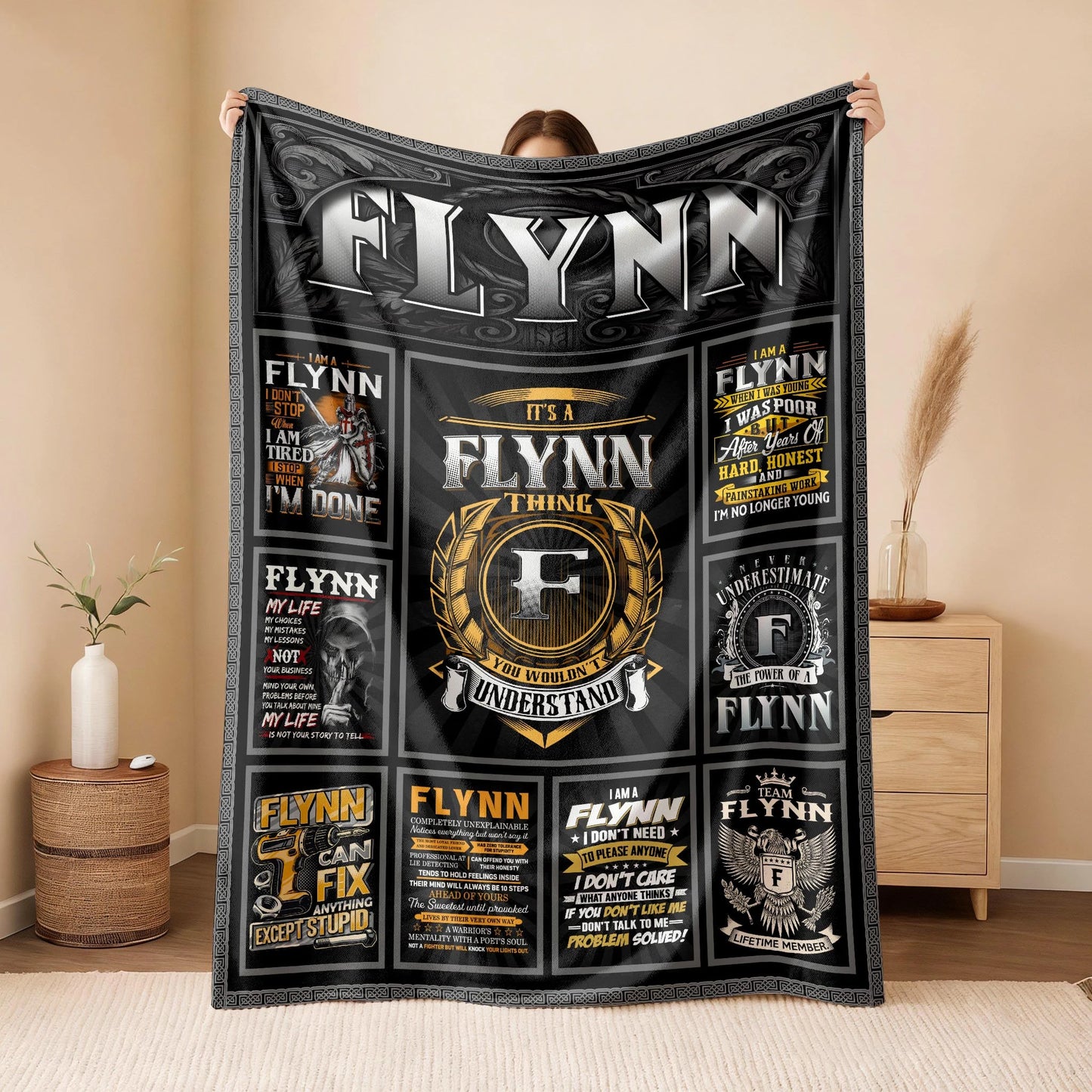FLYNN Personalized Blanket | Custom Name Cozy Throw Gift 13K4-BK2