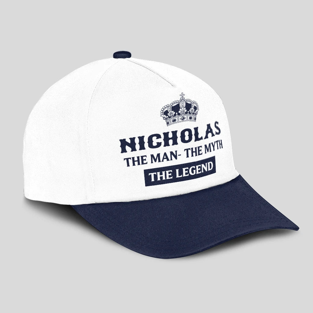 The Man The Myth The Legend King Crown Blue And White Cap NICHOLAS 13K1 C147PF