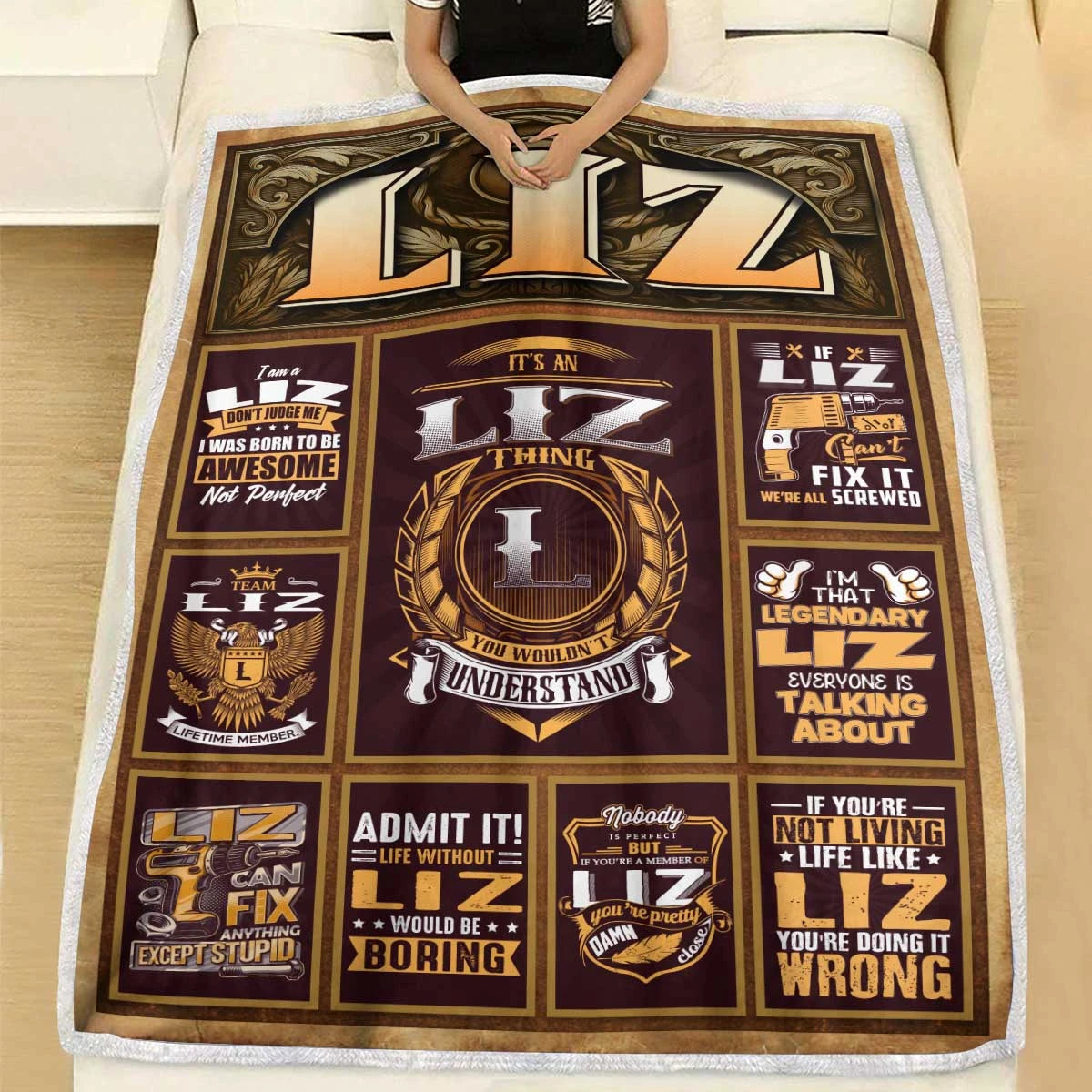 LIZ Personalized Blanket | Custom Name Cozy Throw Gift 13K1-BK4