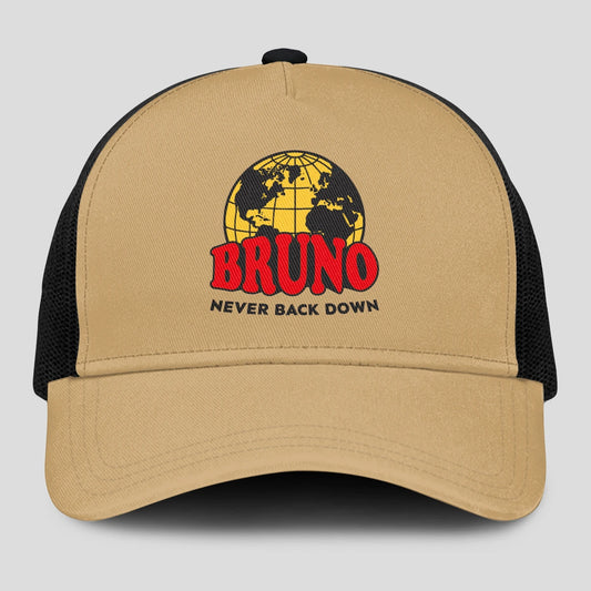 Never Back Down World Logo Khaki Mesh Cap BRUNO 13K1 C212PF