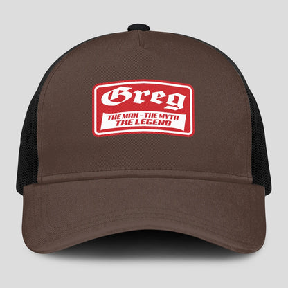 The Man The Myth The Legend Red Logo Brown Mesh Cap GREG 13K1 C203PF
