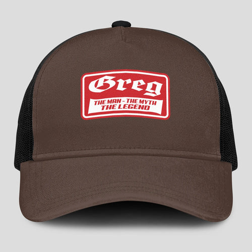 The Man The Myth The Legend Red Logo Brown Mesh Cap GREG 13K1 C203PF