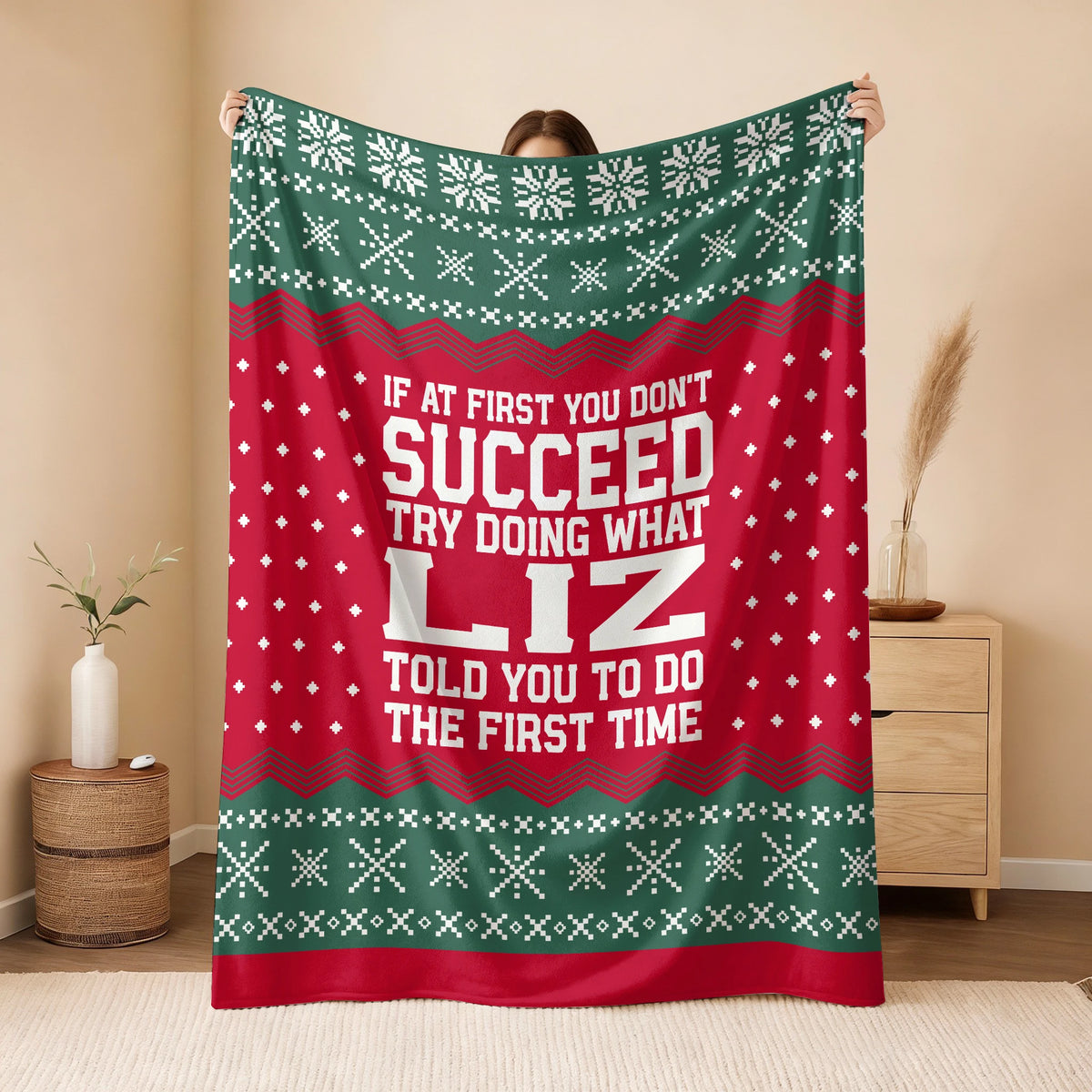 If At First You Don’t Succeed Red Green Christmas Fleece Blanket LIZ 13K1 BK28