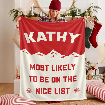 Most Likely on the Nice List Red Vintage Christmas Fleece Blanket KATHY 13K1 BK63