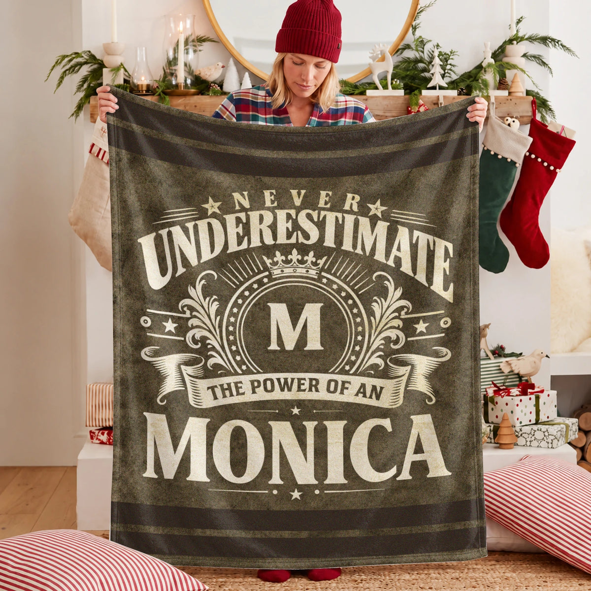 Never Underestimate The Power Of A Name Olive Green Army Fleece Blanket MONICA 13K1 BK46