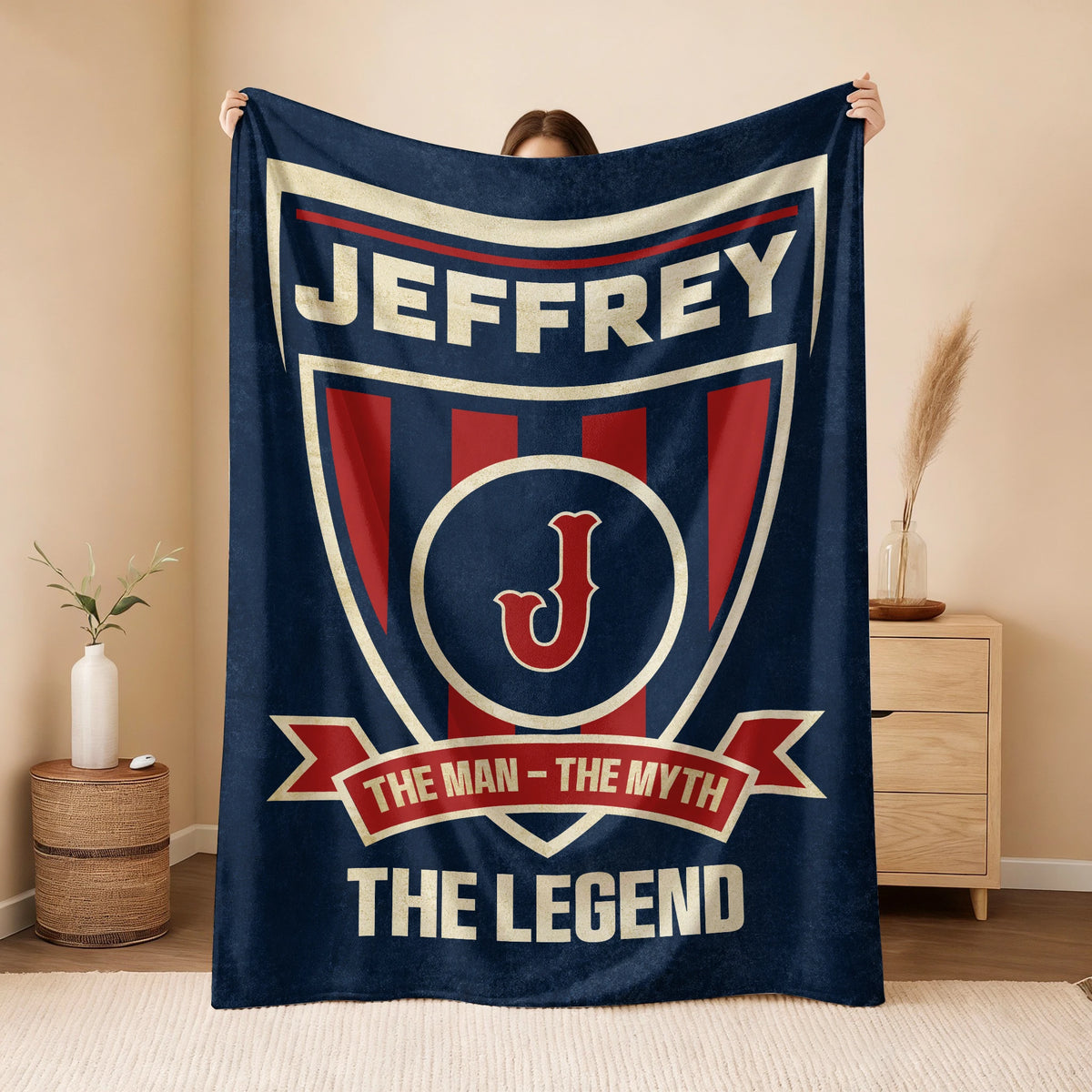 The Man The Myth The Legend Blue Burgundy Baseball Blanket JEFFREY 13K1 BK18