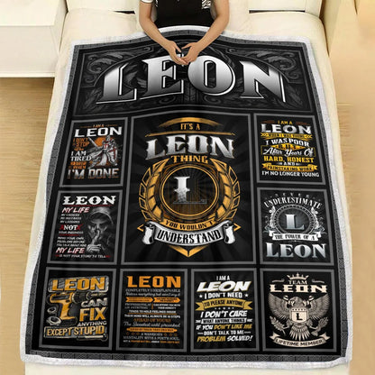 LEON Personalized Blanket | Custom Name Cozy Throw Gift 13K1-BK2