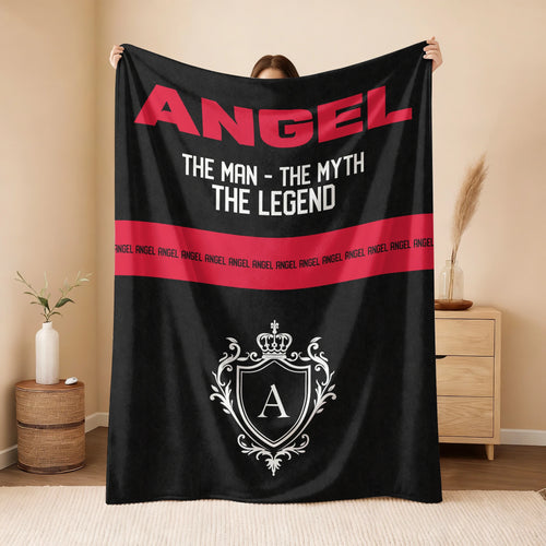 The Man The Myth The Legend Black Red Fleece Blanket ANGEL 13K1 BK14