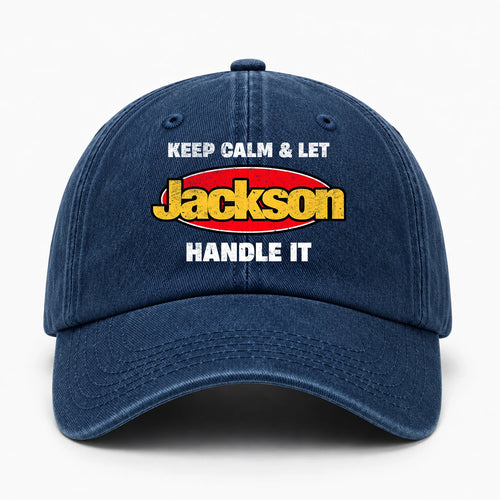 Keep Calm & Let Your Name Handle It Yellow And Red Logo Washed Cap JACKSON 13K1 C172PF