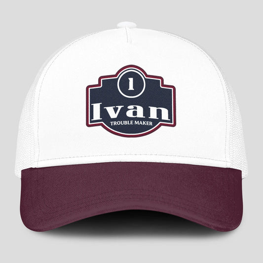 Trouble Maker Burgundy And White Funny Mesh Cap IVAN 13K1 C201PF
