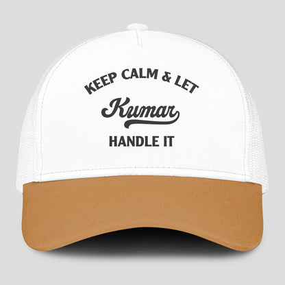 Keep Calm & Let Your Name Handle It Yellow And White Mesh Cap KUMAR 13K1 C205PF