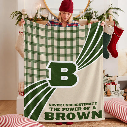 Never Underestimate Your Name Green & Cream Plaid Fleece Blanket BROWN 13K1 BK50