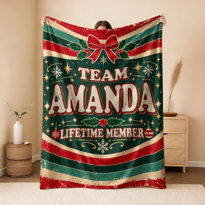 Team Your Name Lifetime Member Christmas Fleece Blanket AMANDA 13K1 BK52